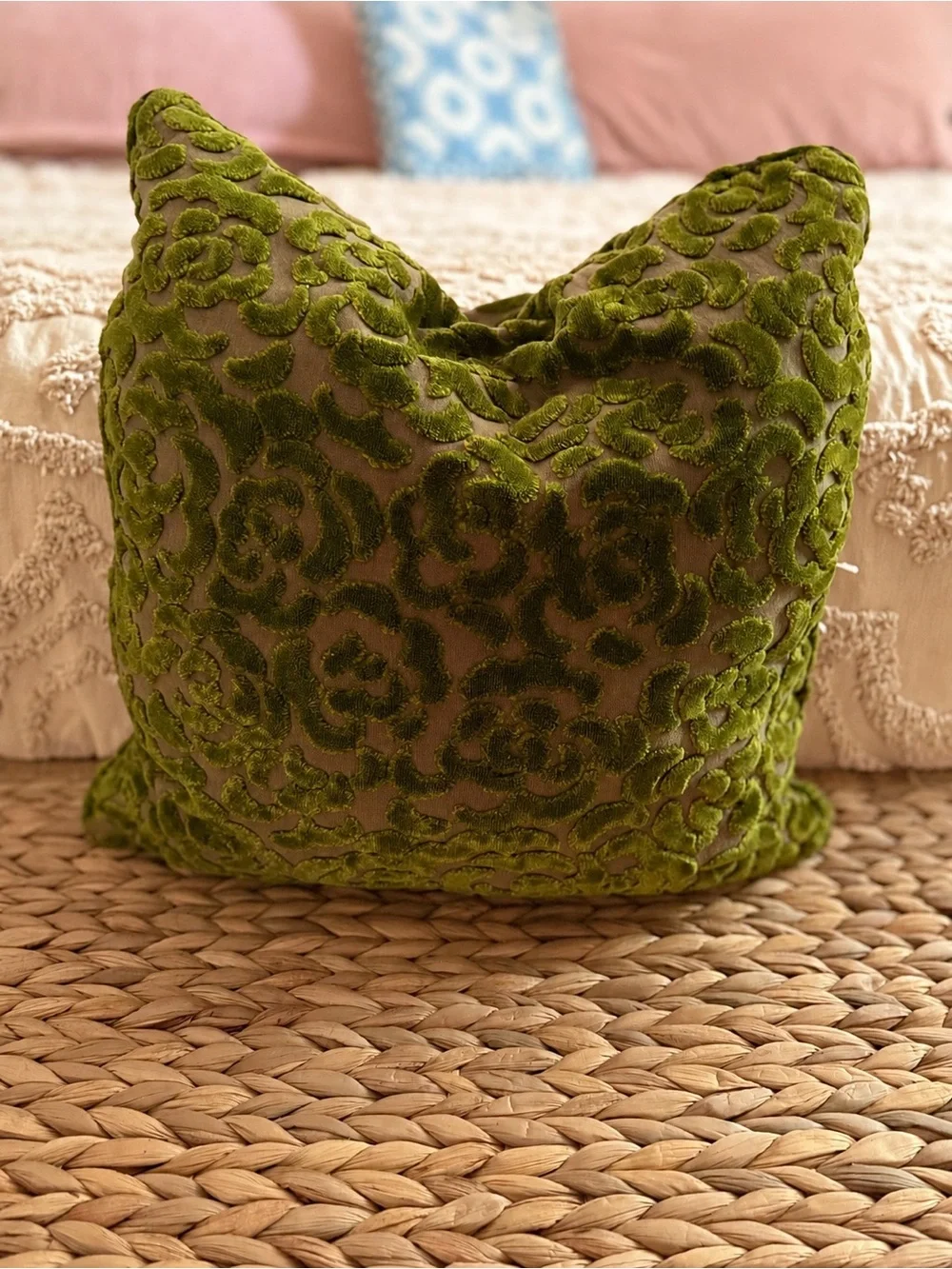 Decorative Cut Velvet Throw Pillow with Insert 18”x18”